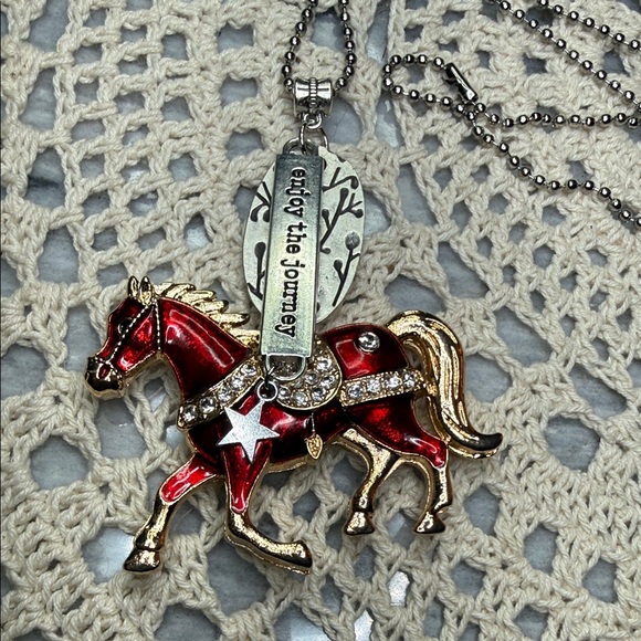 Red and Gold Horse Pendant Necklace